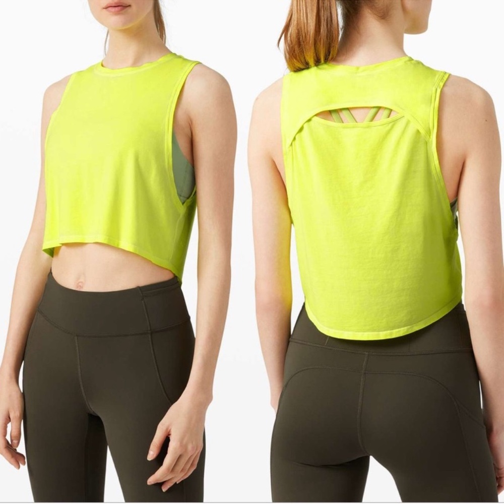 Lululemon Cut Back Crop Tank Wash Sublimado Pigment Dye Highlight Yellow Size‎ 6